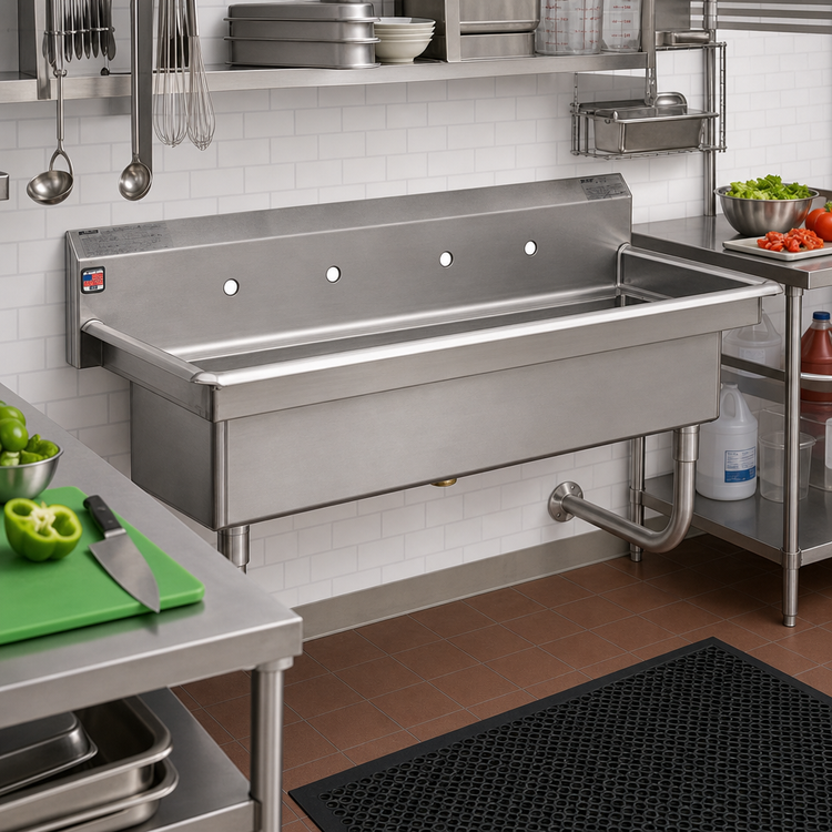 Product image #2 for Eagle Group HSA-WM-60 Wall-Mounted Multi-Station Hand Sink, 60 Inch Wide, 8 Inch Deep Bowl