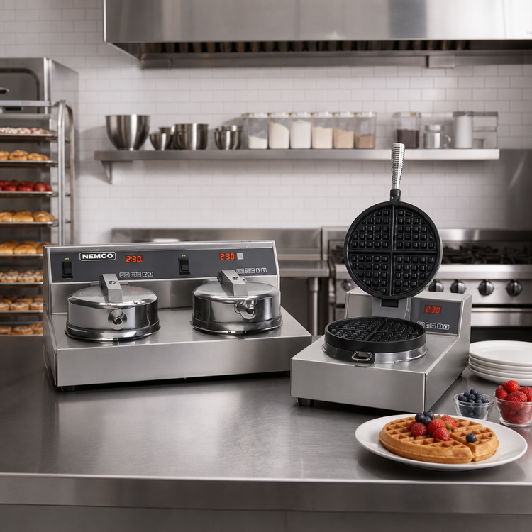 Product image #2 for Nemco 7000A-2 Dual Round Countertop Waffle Baker with Digital Programmable Controls