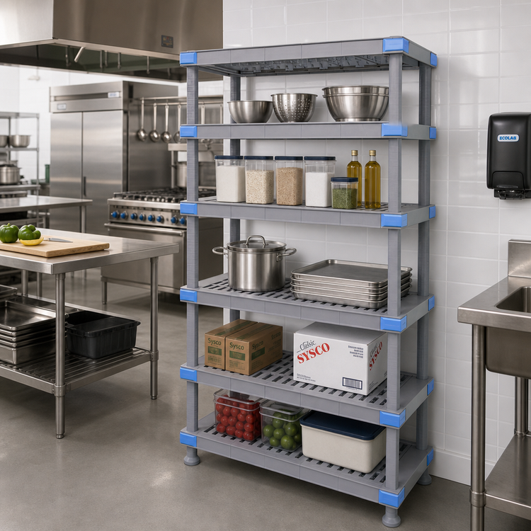 Product image #2 for Millenia 42"W x 21"D x 74"H Stationary Polymer Starter Shelving Unit, Gray, 5 Shelves