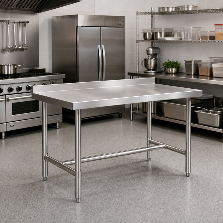Product image #2 for 60 Inch x 30 Inch Stainless Steel Work Table with 2 Inch Rear Up-Turn and Open H-Base