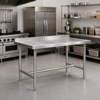 Thumbnail image #2 for Klinger's Trading HBST3060 60 x 30 Inch Stainless Steel Work Table with 2 Inch Rear Up-Turn and Open H-Base