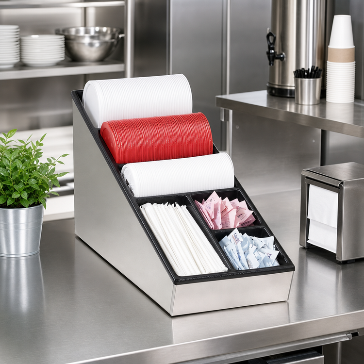 Product image #2 for Dispense-Rite NLS-1 Narrow 6-Section Stainless Steel Lid, Straw & Condiment Organizer