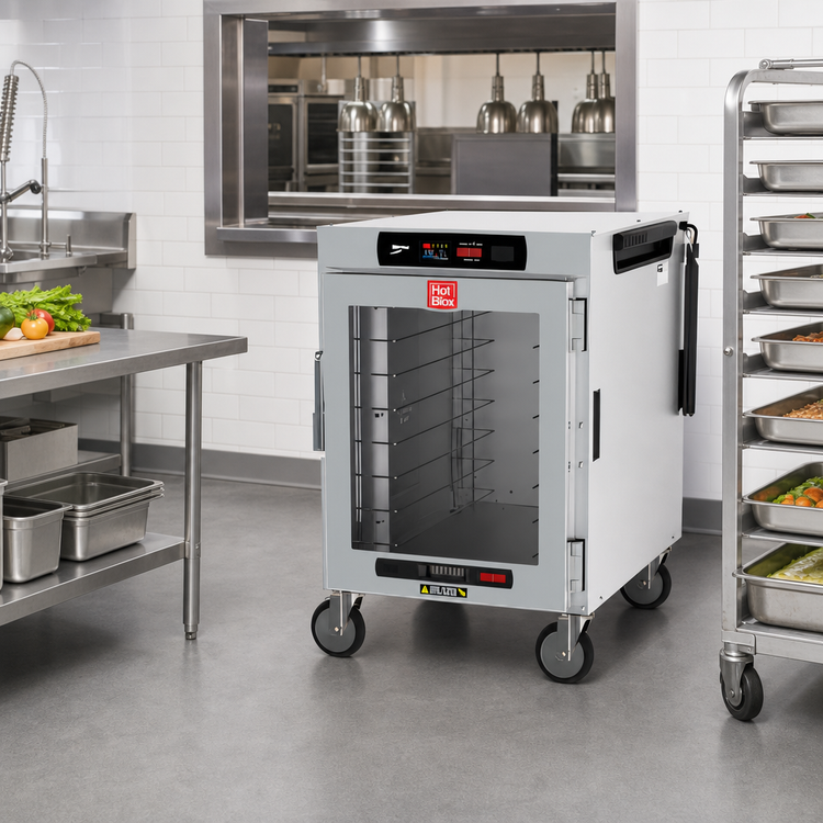 Product image #3 for Metro HotBlox™ Wide 8-Pan Half-Height Mobile Pass-Thru Insulated Holding Cabinet, Digital Touchscreen, Clear Front Door / Solid Rear Door, 120V