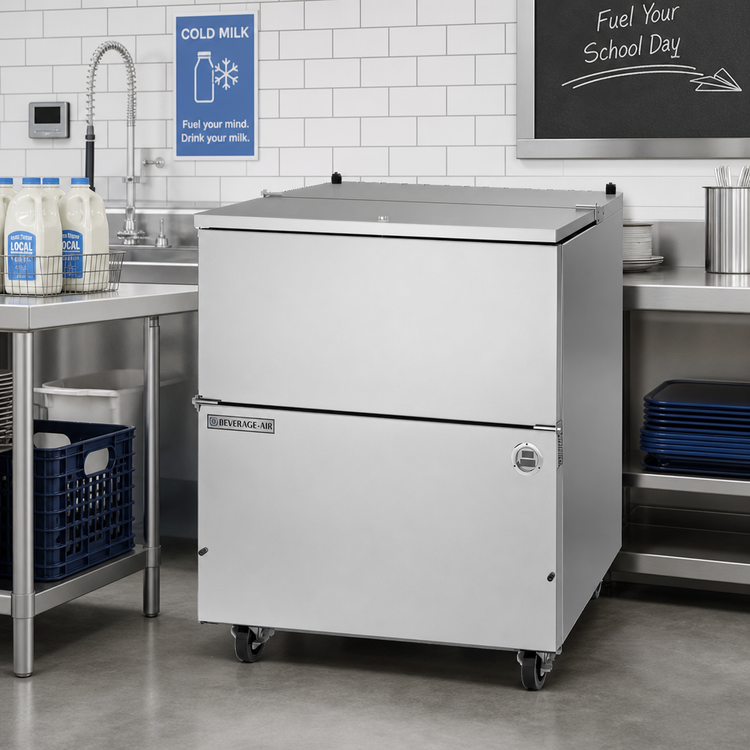 Product image #2 for 34-Inch Single-Access Cold Wall School Milk Cooler with Stainless Steel Interior and Exterior