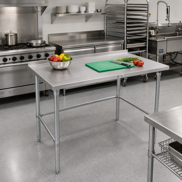 Product image #2 for John Boos Stallion 72-Inch x 24-Inch 14-Gauge Stainless Steel Open Base Work Table with 1-1/2-Inch Rear Up-Turn