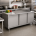 Thumbnail image #2 for BK Resources 96 x 30 Inch Dual-Access Stainless Steel Cabinet Base Chef Table with Hinged Doors