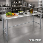 Thumbnail image #2 for Eagle Group Spec-Master T24120GTE 120 x 24 Inch Stainless Steel Work Table, 14-Gauge Top, Galvanized Open Base, Rolled Edges