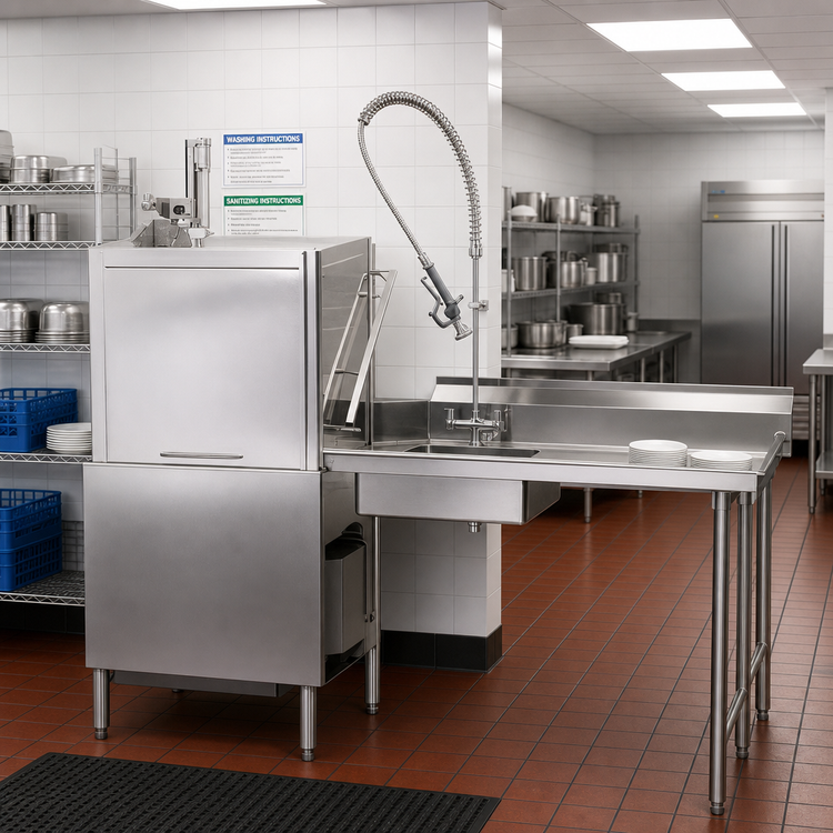 Product image #2 for Eagle Group Straight Soiled Dishtable with 20 x 20 x 5-Inch Pre-Rinse Sink, 96-Inch, Right-to-Left, Stainless Steel