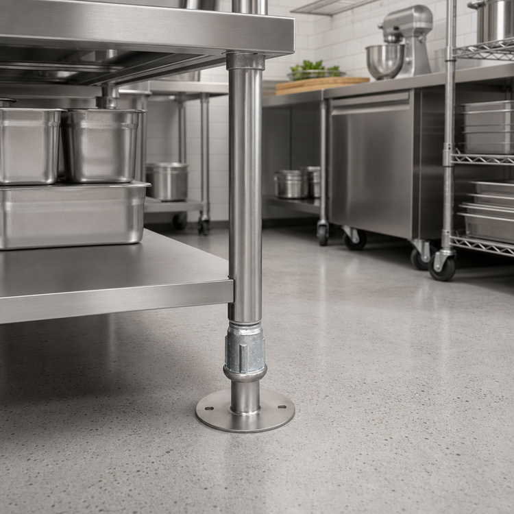 Product image #2 for BK Resources Adjustable Stainless Steel Over White Metal Flange Foot with Holes for 1-5/8-Inch Round Tubing