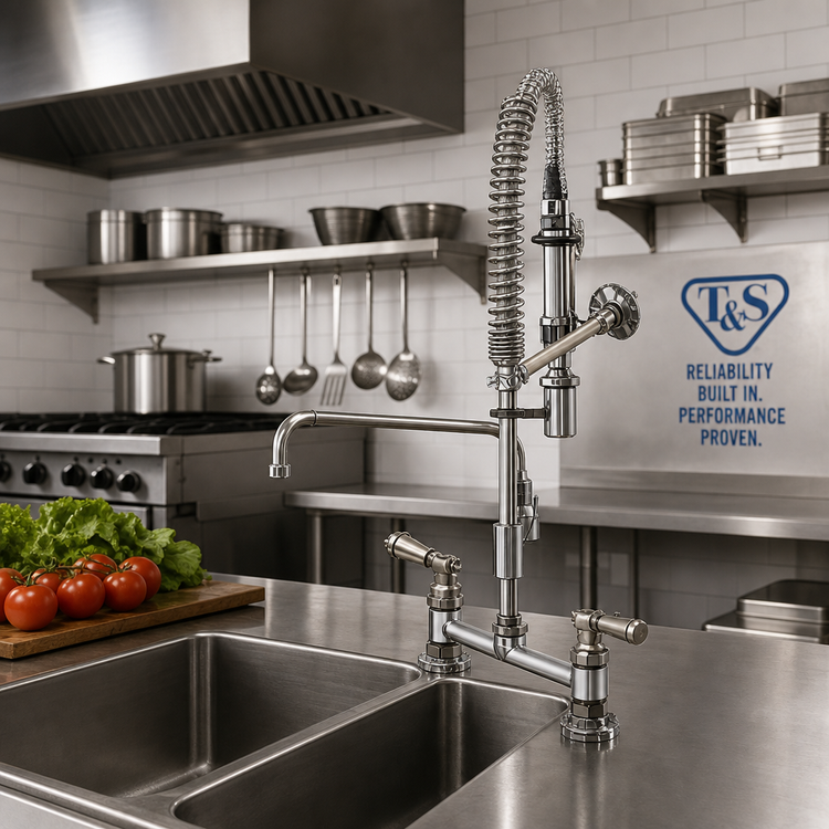 Product image #2 for T&S Brass Mini Deck-Mount Pre-Rinse Faucet with 12-Inch Swing Nozzle and Low-Flow Spray Valve