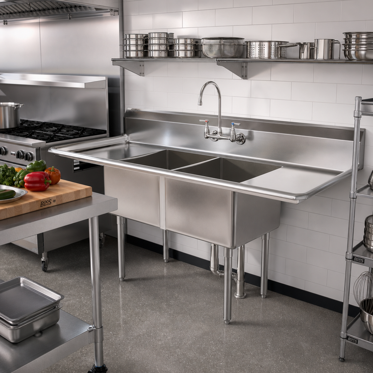 Product image #2 for John Boos E-Series 2-Compartment Sink with Left and Right Drainboards, 72 Inch
