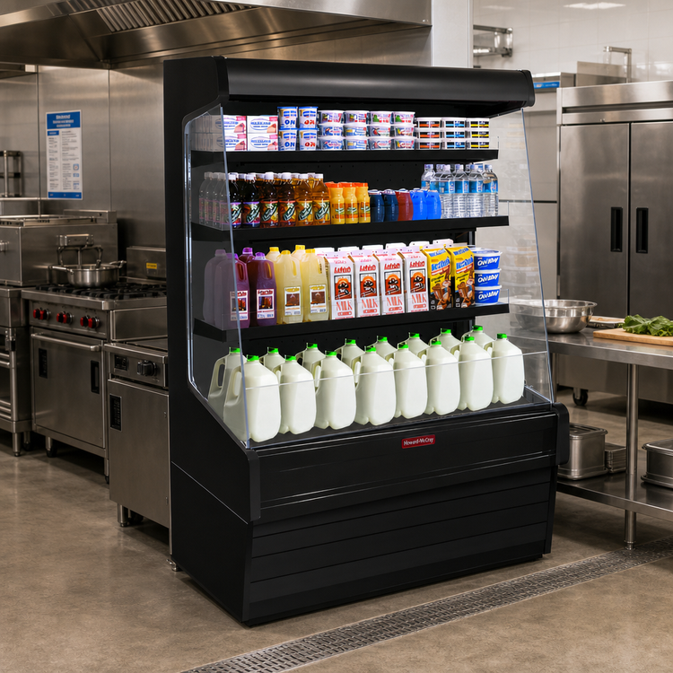 Product image #2 for Howard-McCray 30E Series 75-Inch Remote Multi-Purpose Open Merchandiser with Sliding Rear Access Doors, Black