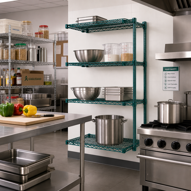Product image #2 for EagleGard 4-Tier Add-On Wire Shelving Unit, 24W x 21D x 63H, Blue-Green Hybrid Epoxy Finish