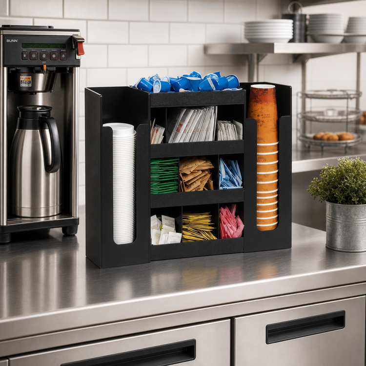 Product image #2 for Dispense-Rite DLCO-5BT Countertop 6-Section Black Polystyrene Cup, Lid & Condiment Organizer