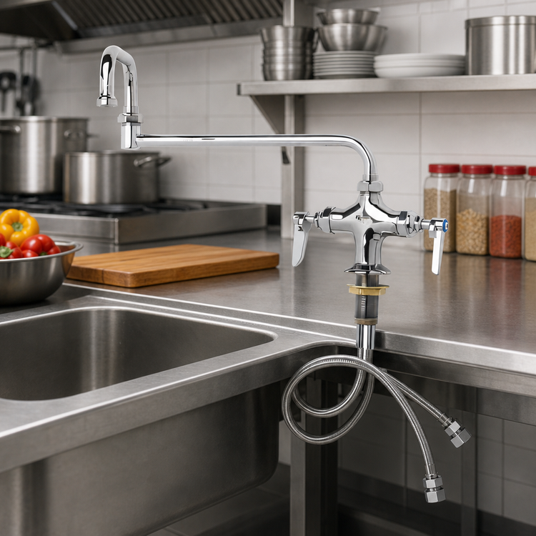 Product image #2 for T&S Brass B-0252 Double Pantry Deck-Mount Mixing Faucet with 12-Inch Double-Joint Swing Nozzle