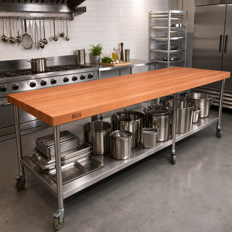 Product image #2 for Boos Block Full-Length Rail Edge Grain American Cherry Kitchen Countertop, 120" W x 30" D x 3" Thick, Varnique Finish