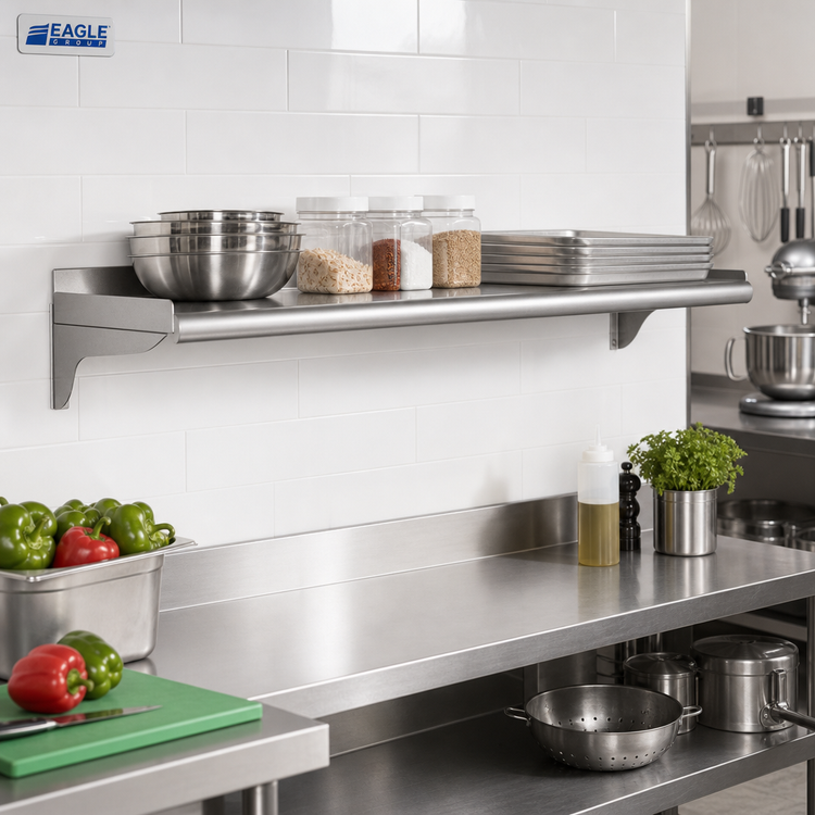 Product image #2 for Eagle Group Wall-Mounted 48 Inch x 10 Inch Shelf, 16-Gauge Type 430 Stainless Steel