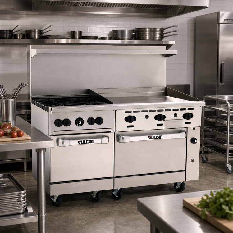 Product image #2 for Vulcan Endurance 60-Inch Commercial Gas Range with 4 Open Burners, 36-Inch Griddle and 2 Standard Ovens