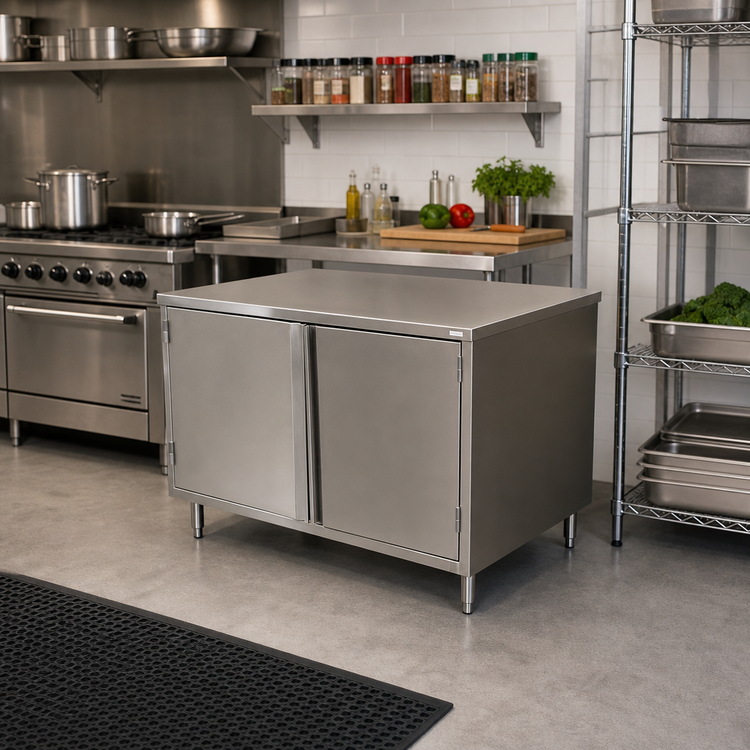 Product image #2 for Stainless Steel Chef Table Cabinet Base with Hinged Doors, Flat Top, 18 x 24 x 34-3/4 Inches