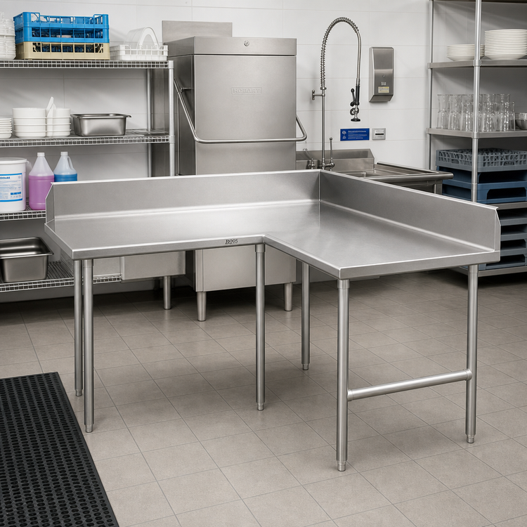 Product image #2 for John Boos Pro-Bowl L-Shaped Island Clean Dishtable, 60" x 108", Left-to-Right, 16/300 Stainless Steel