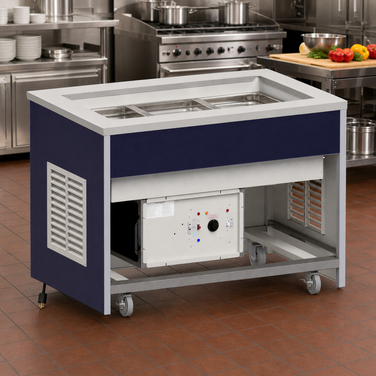 Product image #2 for Atlas Metal INFHC-6 Mobile 6-Pan Hot/Cold Buffet Unit with Open Cabinet Base