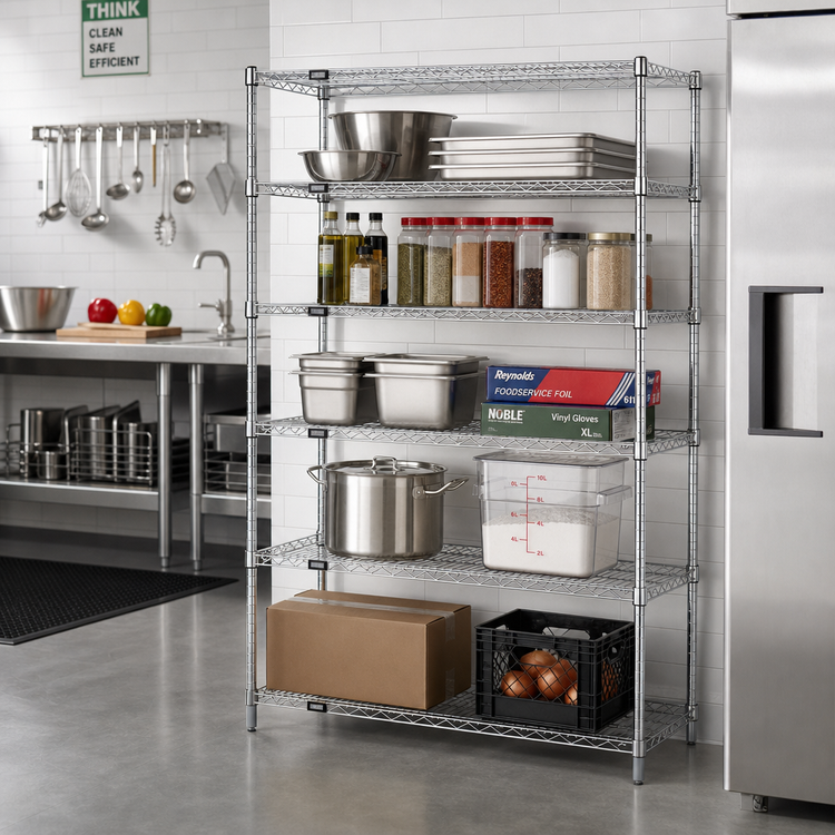 Product image #2 for Quantum 42" W x 12" D x 54" H Chrome Plated Wire Shelving Starter Kit with 5 Shelves
