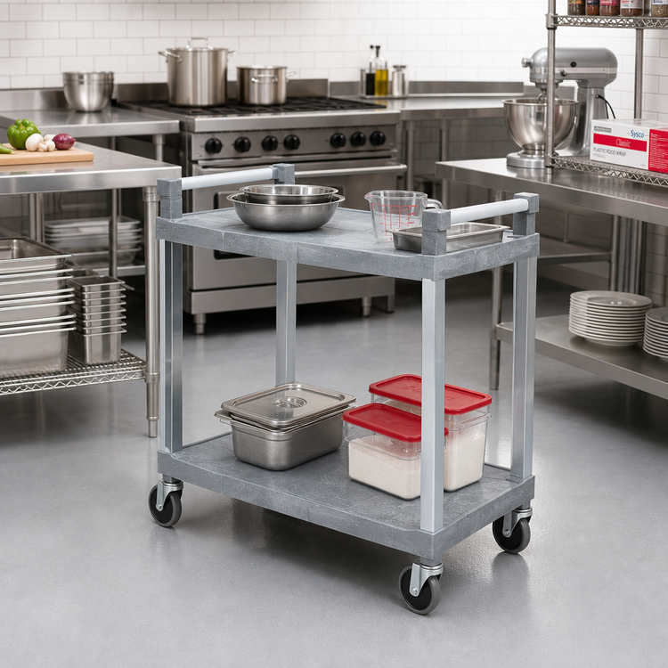 Product image #2 for Vollrath 2-Shelf Plastic Utility Cart with Chrome Uprights, 30-1/2 x 18-1/2 x 36 Inches