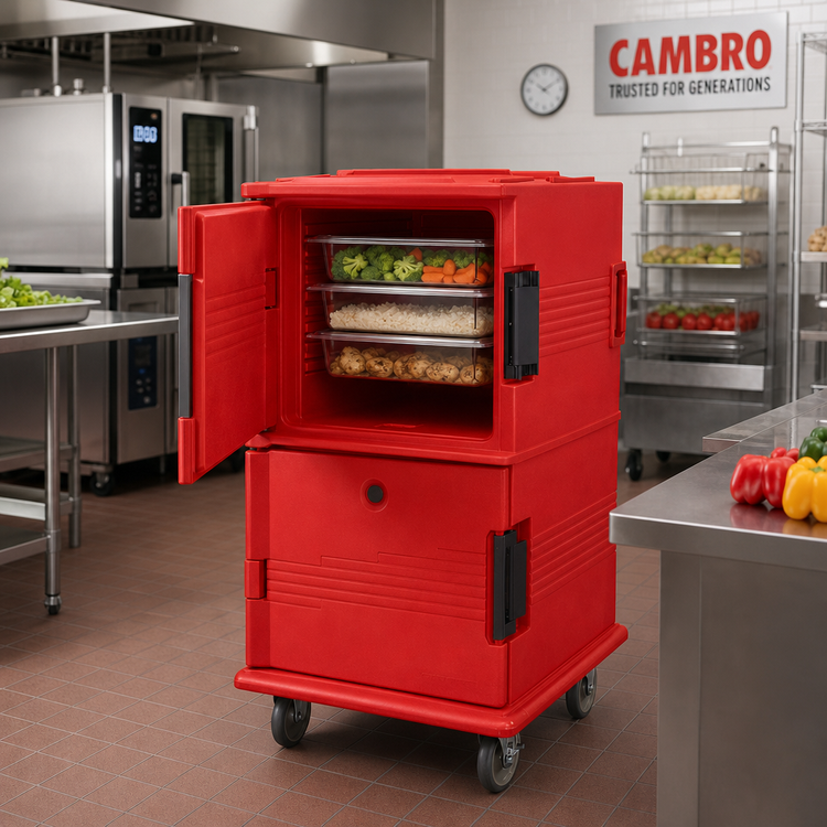 Product image #3 for Cambro Ultra Camcart Double-Compartment Front-Loading Insulated Food Pan Carrier, 120 Qt., Hot Red