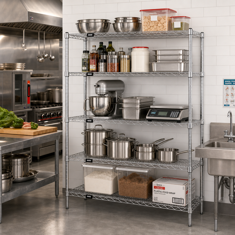 Product image #2 for Quantum Chrome Wire Shelving Starter Kit, 54"W x 14"D x 54"H, 5 Shelves