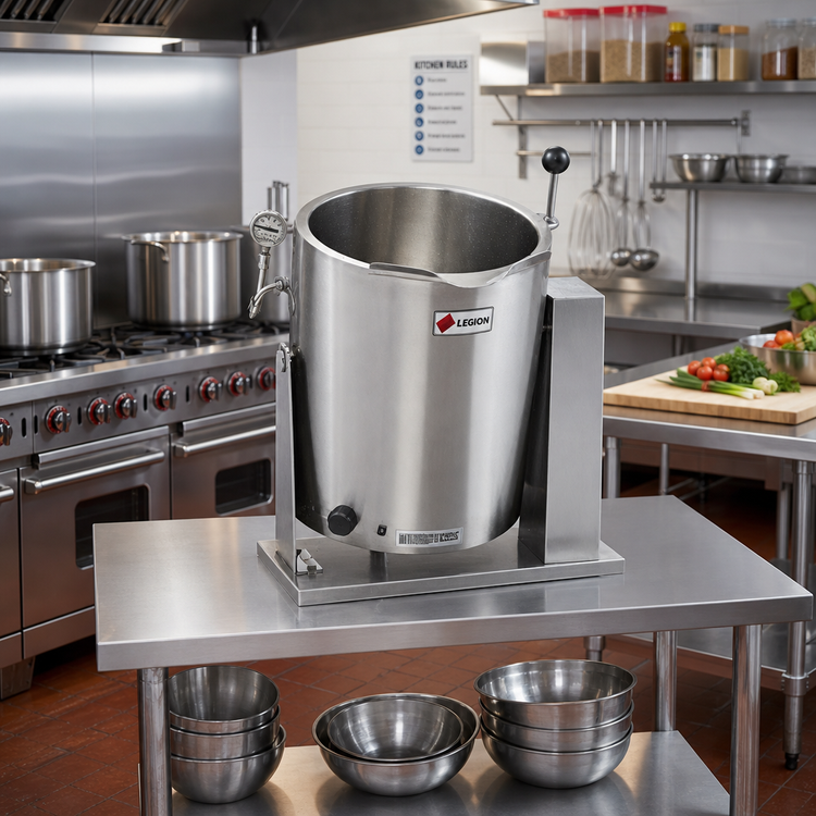 Product image #2 for Legion TEH-40 Electric Tilting Tabletop Steam-Jacketed Kettle, 10 Gallon, Right-Side Console, 12 kW