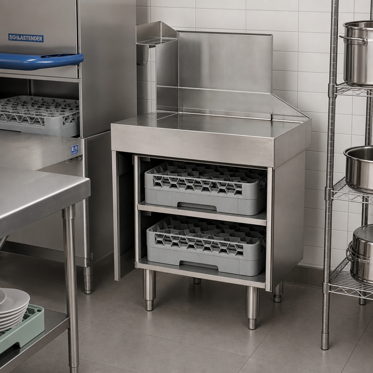 Product image #2 for Glastender Stainless Steel Glass Rack Holder with Shelf for GT-18+1L, GT-18+1R, and GT-18+2 Glasswashers