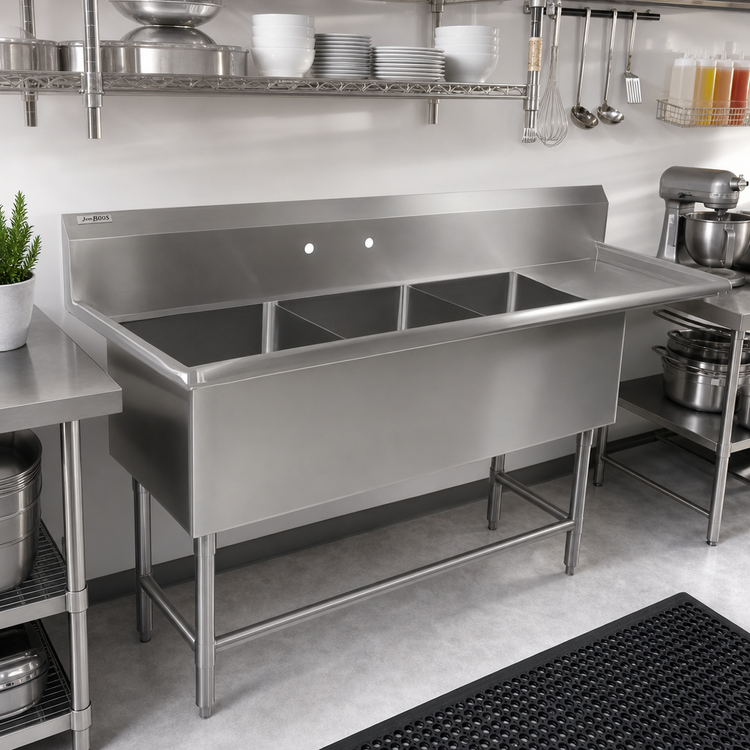 Product image #2 for John Boos Pro-Bowl 3-Compartment Sink with 24-Inch Right Drainboard, 20 x 20 x 14-Inch Bowls, 16-Gauge Stainless Steel