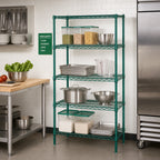 Thumbnail image #2 for Quantum WR54-1424P-5 24"W x 14"D x 54"H Green Epoxy Wire Shelving Starter Unit, 5 Shelves, Stationary