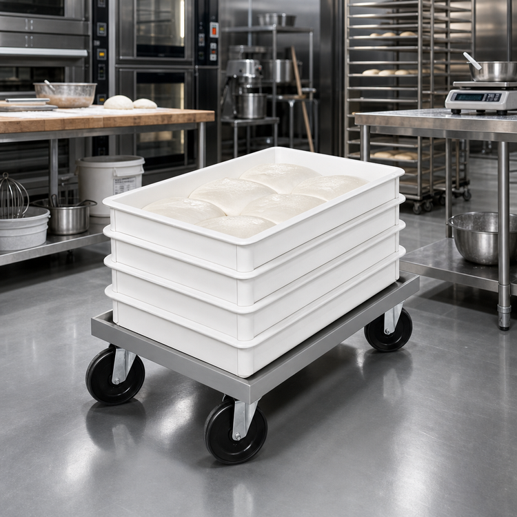Product image #3 for Channel Manufacturing PBD Aluminum Bun Pan / Dough Box Dolly with 5-Inch Swivel Plate Casters