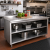Thumbnail image #2 for Advance Tabco 84-Inch x 30-Inch 304 Stainless Steel Work Table with Open Front Cabinet Base, Mid-Shelf, and 1-1/2-Inch Rear Up-Turn
