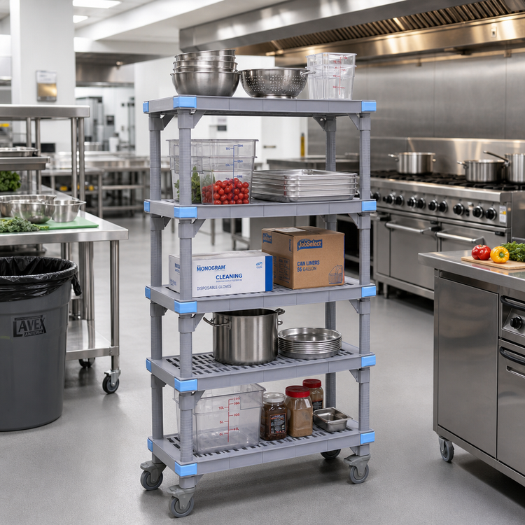 Product image #2 for Quantum Millenia Mobile 5-Shelf Polymer Starter Shelving Unit, 60 x 21 x 62 Inches, Gray