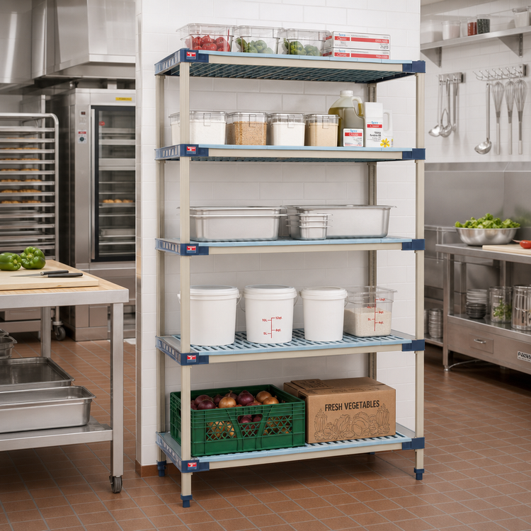 Product image #2 for MetroMax 4 5-Shelf Polymer Starter Shelving Unit with Open-Grid Shelves, 30W x 21D x 74H, Blue