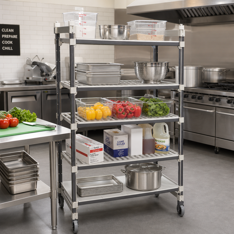 Product image #2 for Cambro Camshelving Elements XTRA High Density Top Rail 5-Tier Mobile Starter Shelving Unit, 21 x 60 x 80 Inches