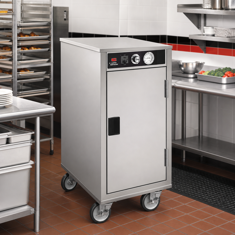 Product image #2 for Carter-Hoffmann PH129 Mobile Stainless Steel Heated Holding Cabinet, 9-Pan Capacity, Top-Mounted Forced-Air Heat, Right-Hinged Solid Door