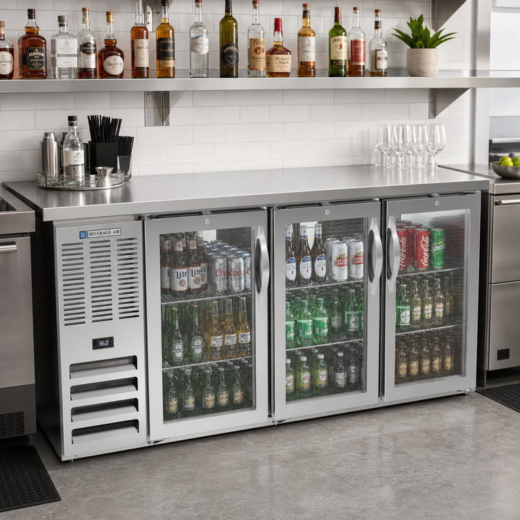 Product image #2 for 72-Inch Three-Section Pass-Thru Back Bar Refrigerator with 6 Glass Doors