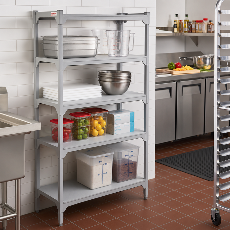 Product image #3 for Cambro Camshelving Premium 5-Shelf Solid Shelf Kit, 21-Inch Deep x 30-Inch Wide, Speckled Gray