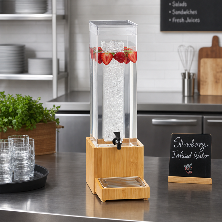 Product image #2 for Bamboo 3 Gallon Acrylic Beverage Dispenser with Ice Chamber and Drip Tray