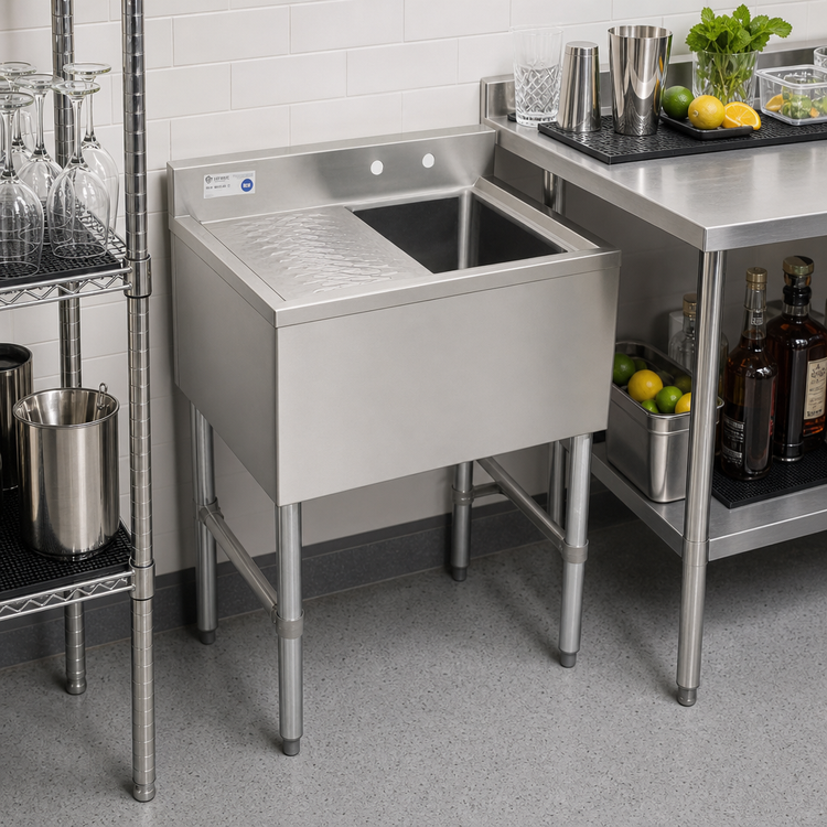 Product image #2 for Serv-Ware 14.5-Inch Freestanding 1-Bowl Stainless Steel Bar Sink with 3-Inch Backsplash