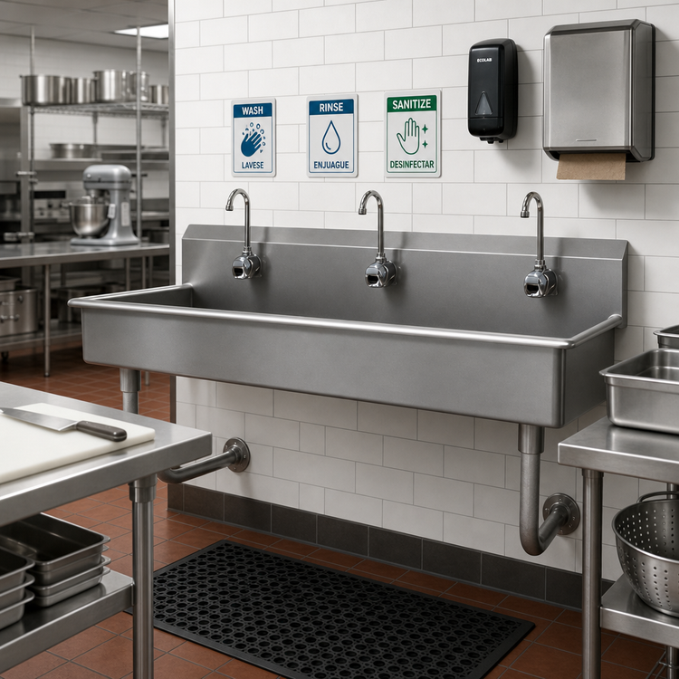 Product image #2 for Advance Tabco 60-Inch Wall-Mounted 3-Station Multiwash Hand Sink with Electronic Faucets