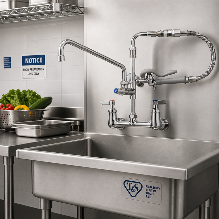 Product image #2 for T&S Brass B-0184 Wall Mount Pre-Rinse Unit with Add-On Faucet, 8-Inch Adjustable Centers, 12-Inch Swing Nozzle, and 1.15 GPM Spray Valve
