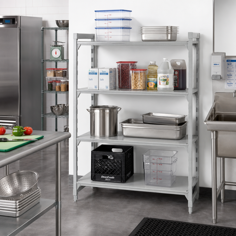Product image #3 for Cambro Camshelving Premium 42 Inch Long x 21 Inch Deep x 84 Inch High 4-Shelf Solid Polymer Add-On Shelving Unit, Speckled Gray