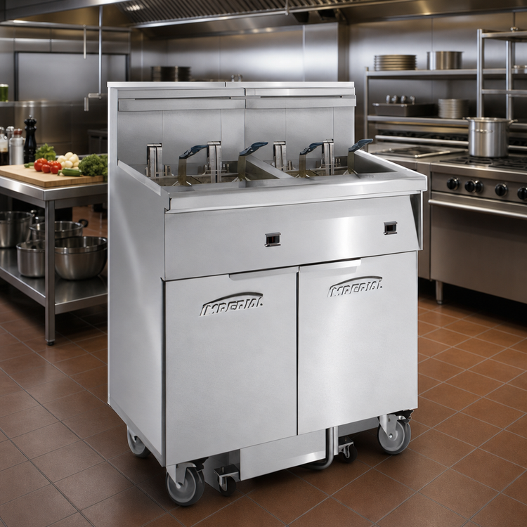Product image #2 for Imperial Electric Floor Fryer with Built-In Space Saver Filter System, 6-Battery, 75 lb. Tanks, Tilt-Up Elements
