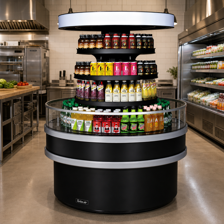 Product image #2 for Turbo Air 48-Inch Open Curved Island Display Self-Serve Refrigerated Merchandiser, 11.2 Cu. Ft., Black, R-290