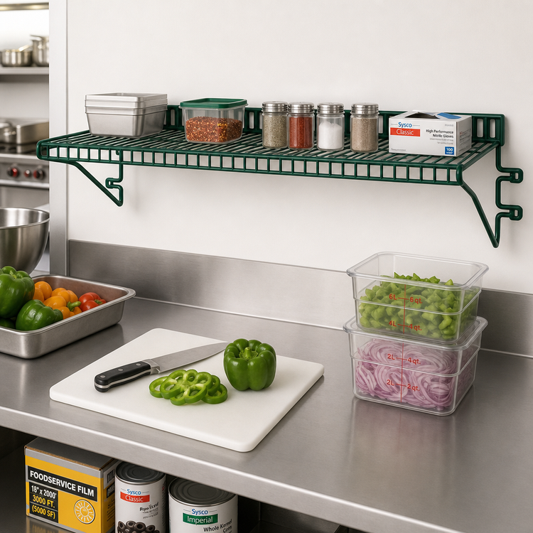 Product image #2 for Eagle Group Snap-n-Slide Wall-Mounted Wire Shelf, 36 in. W x 12 in. D, Green Epoxy