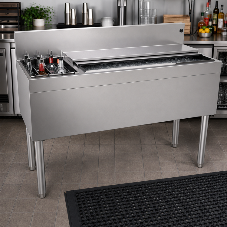 Product image #2 for Glastender 48-Inch Stainless Steel Underbar Combo Ice Bin/Cocktail Unit with Left Bottle Well and 10-Circuit Cold Plate